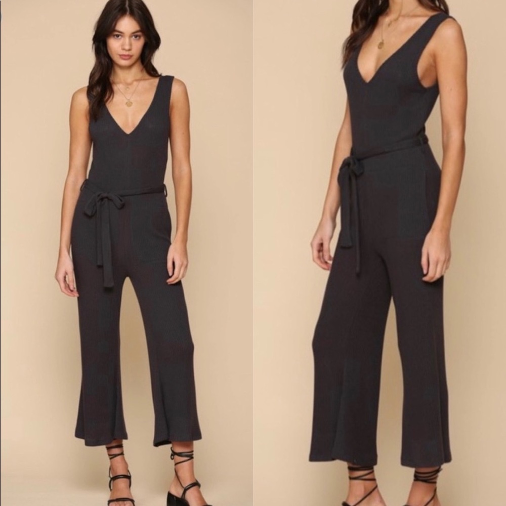 New • Gia • Ribbed Jumpsuit in Charcoal Dark Gray